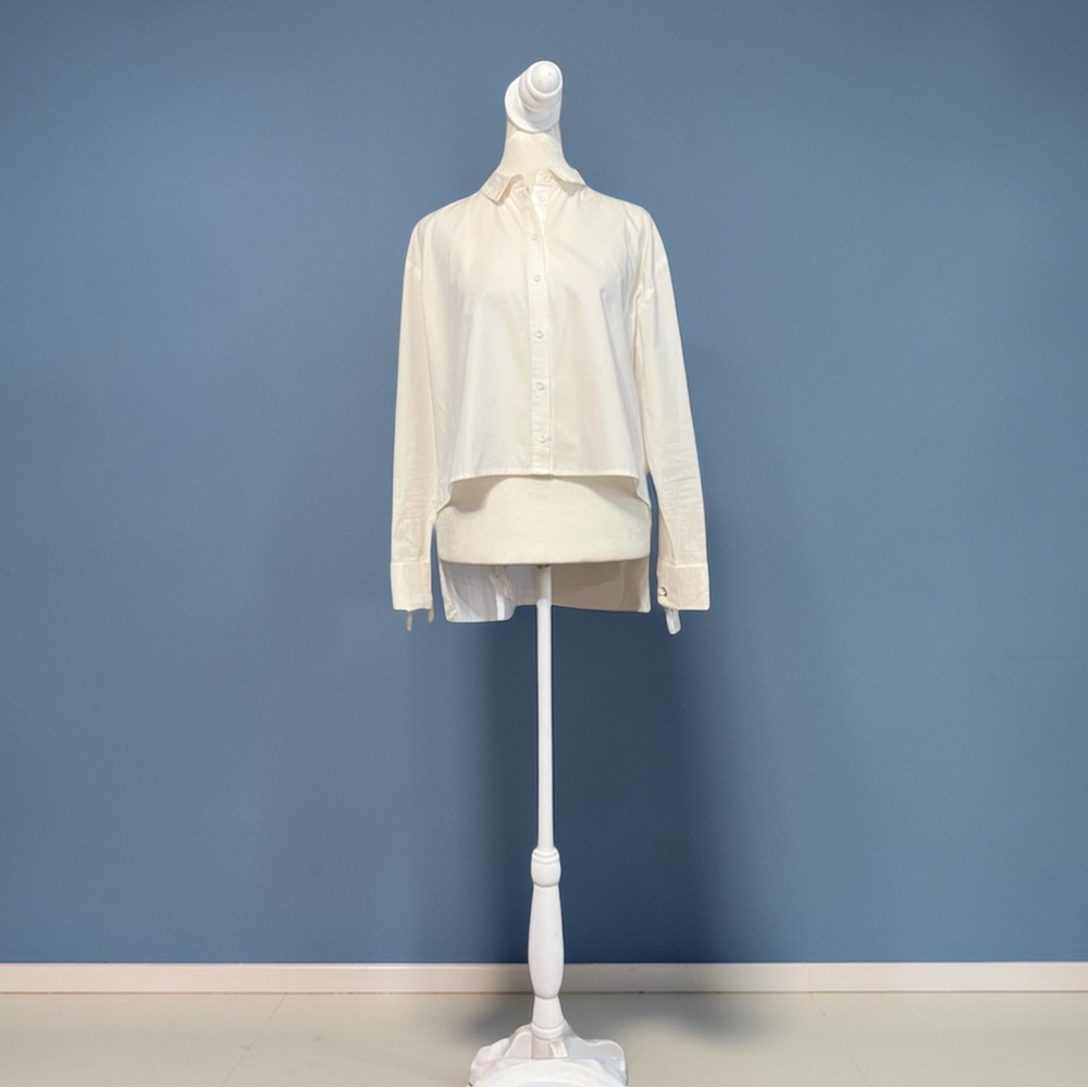 Jack Meets Kate Cropped Hi-Low Button-up w/Cuff Tie Sleeve in Wht Size Small